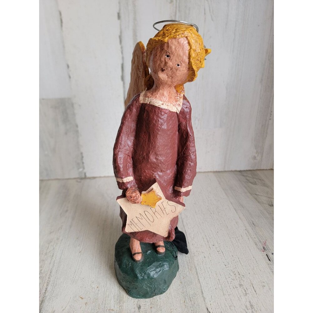 Folk art angel cherub statue primitive memories star religious Xmas figure decor